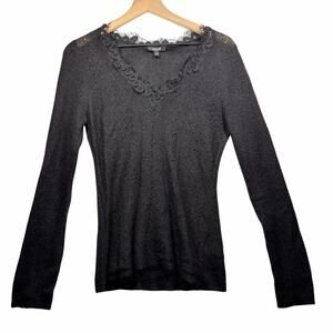 Jacob Black Long Sleeve V-neck Wool Blend Sweater Lace Detail Women's M